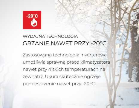 Klimatyzator ROTENSO Ukura 3,5 kW z Montażem. Grzanie ok 50m2 do -20°C