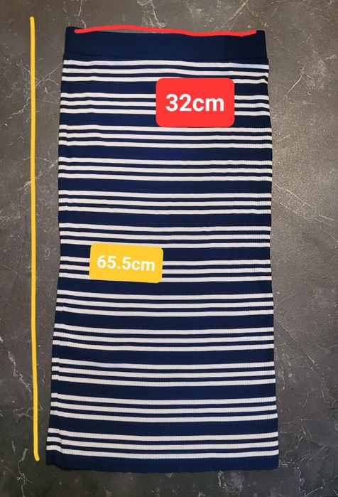 H&M Prążkowana Spódniczka obcisła ołówkowa w granatowo Białe paski