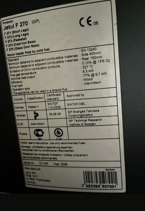 Jotul F270 піч, камін
