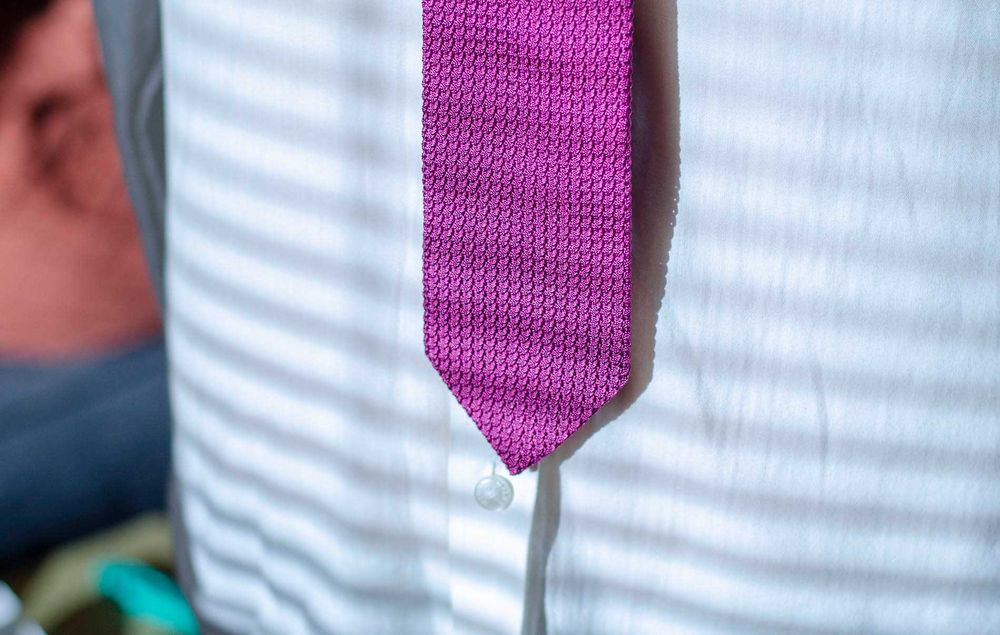 Fioletowy / różowy krawat z grenadyny, 100% jedwab, Rooks & Rocks silk