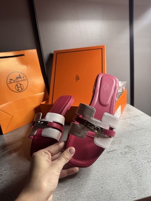 Шльопанці Hermes шльопки босоніжки жіночі шкіряні натуральні