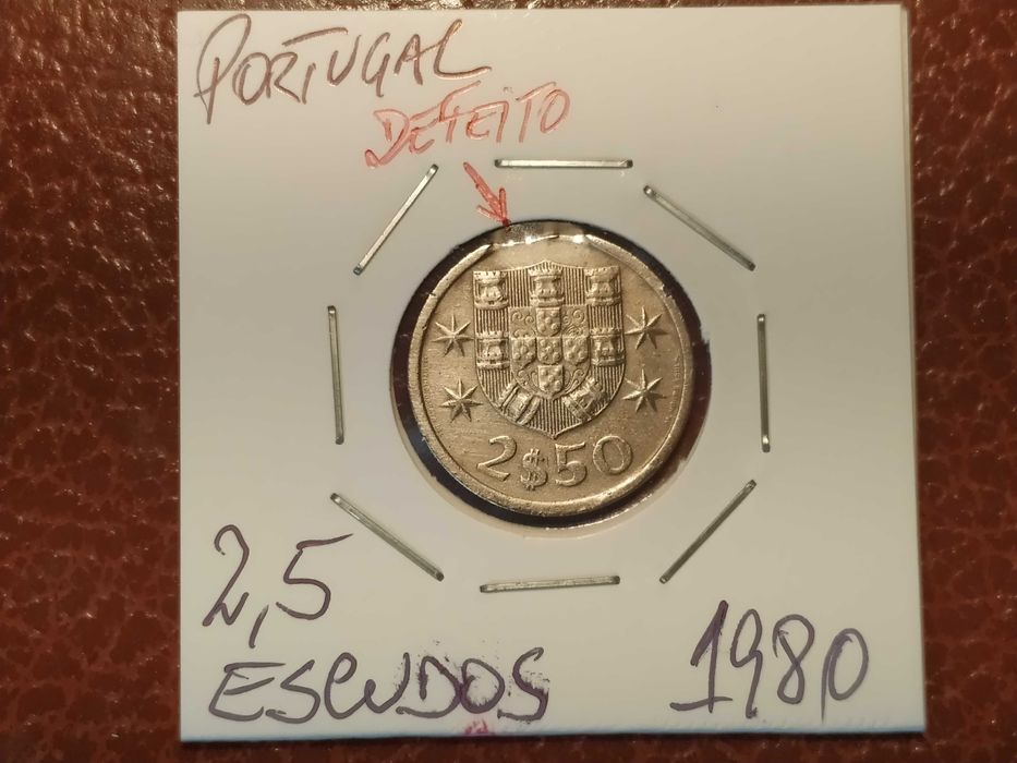 A739 moeda de 2,5 escudos de 1980 com defeito de cunhagem-Portugal