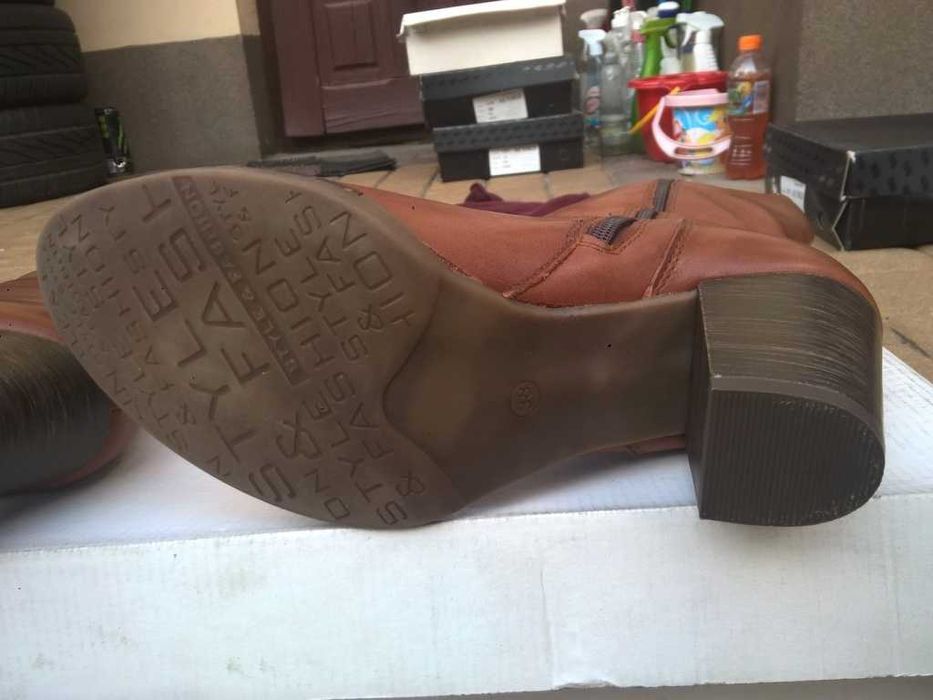 NOWE Buty-Kozaki KOWBOJKI Damskie-38 Skóra100% BRĄZ I-Klasa Gw6 +Fleki