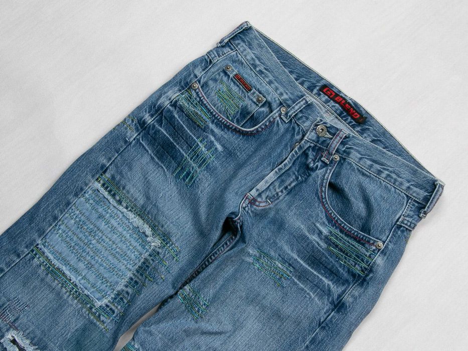 Y2K Blend G-Blend Patchwork Jeans Baggy spodnie Skater Distressed 30us