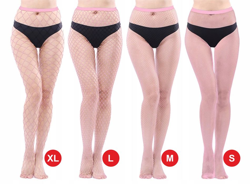 Seksowne rajstopy gładkie siatkowe kabaretki duże oczka L jasny różowy