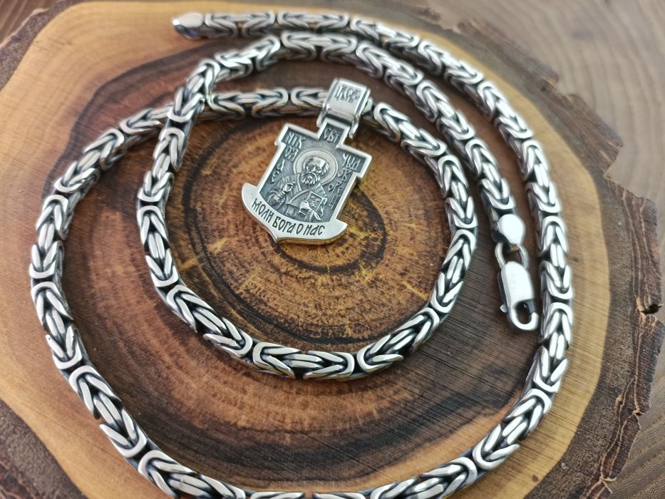 Серебряная цепочка Королевская подвеска. Срібний Ланцюг Святий Миколай