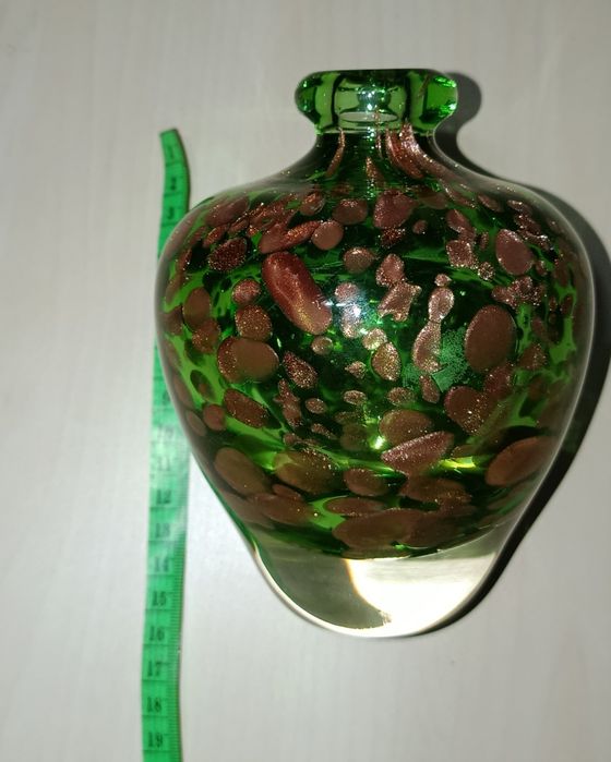 Vaso de Vidro Artístico Italiano Crisalcor – Verde com Detalhes Metáli