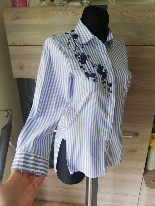 Koszula biało niebieska w paski z haftem Zara woman r. 36 S