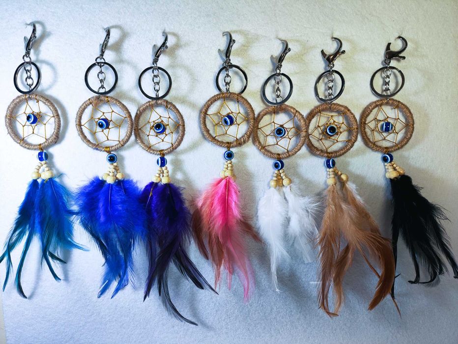 Chaveiro apanhador de sonhos feito à mão pena olho Grego bolsa boho amuleto