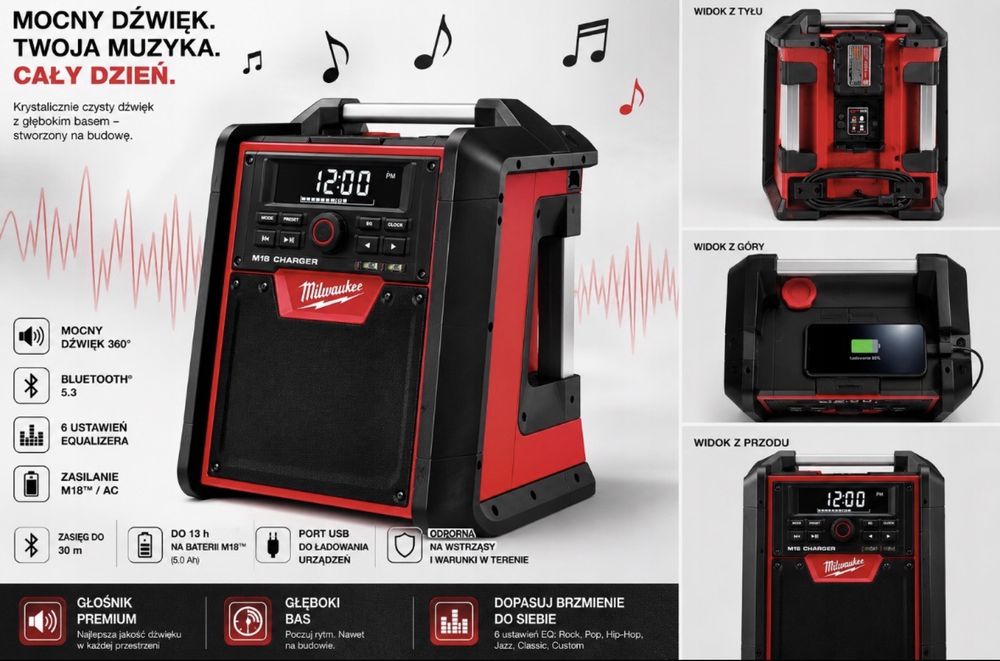 Radio M18 RC-0 Milwaukee Radio Akumulatorowe Ładowarka Bluetooth USB