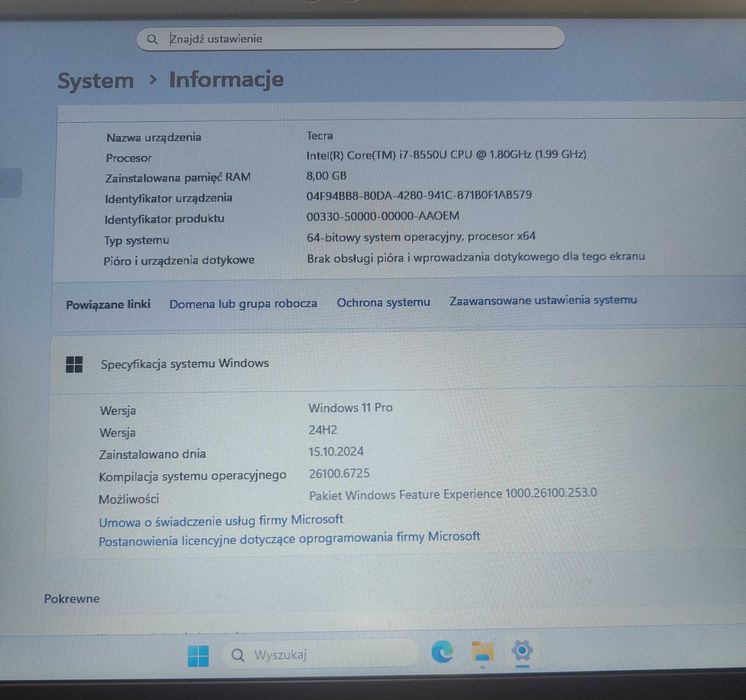 biznesowy laptop Tecra 14 cali