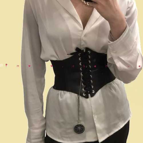 Корсет ремень пояс на талию кожаный черный панк викторианский  резинка