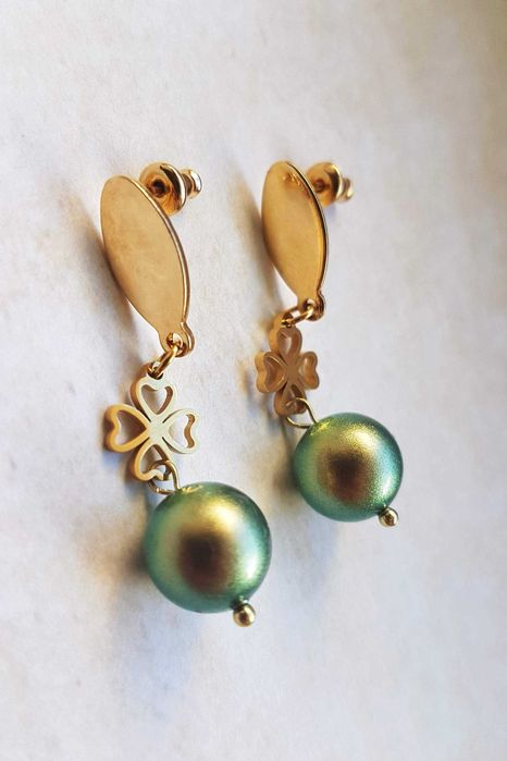 Kolczyki Stal Chirurgiczna - Koniczyna, Perły Swarovski