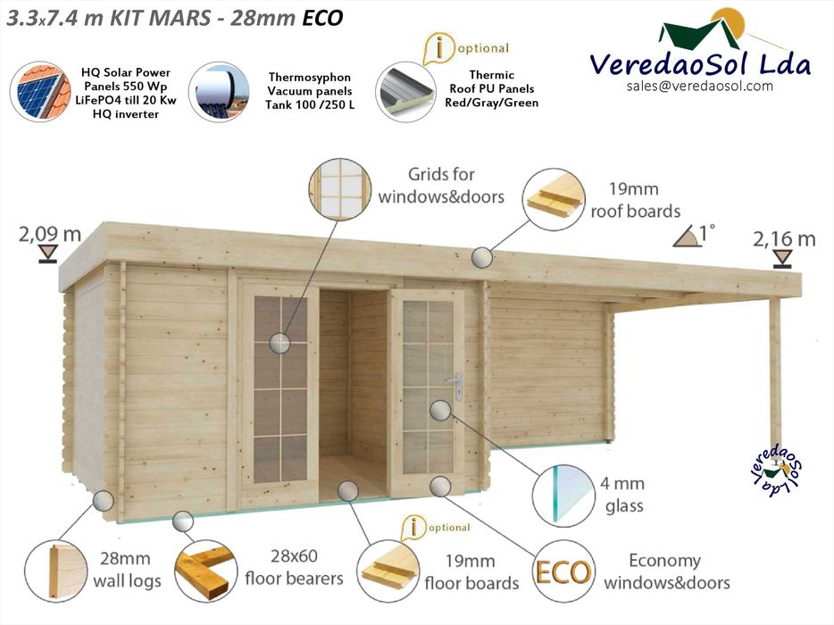 Casa Madeira MARS-Eric 25m² - 28/44mm  c. soalho 19mm - Terraço 12.4m²