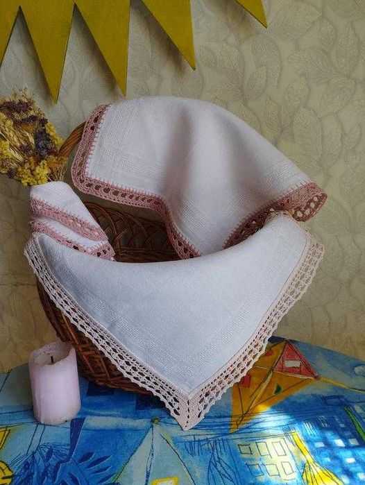 Винтаж набор льняных салфеток сервировочная мережка пасха дача паска