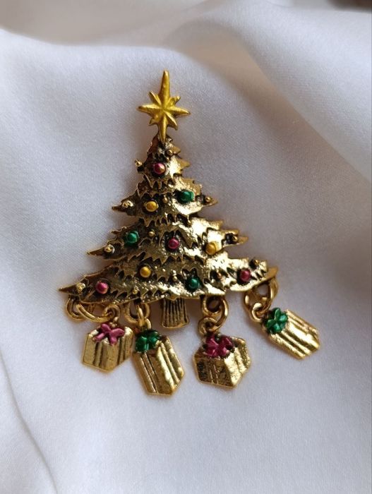 Гарні новорічні брошки ялинка і сніговик