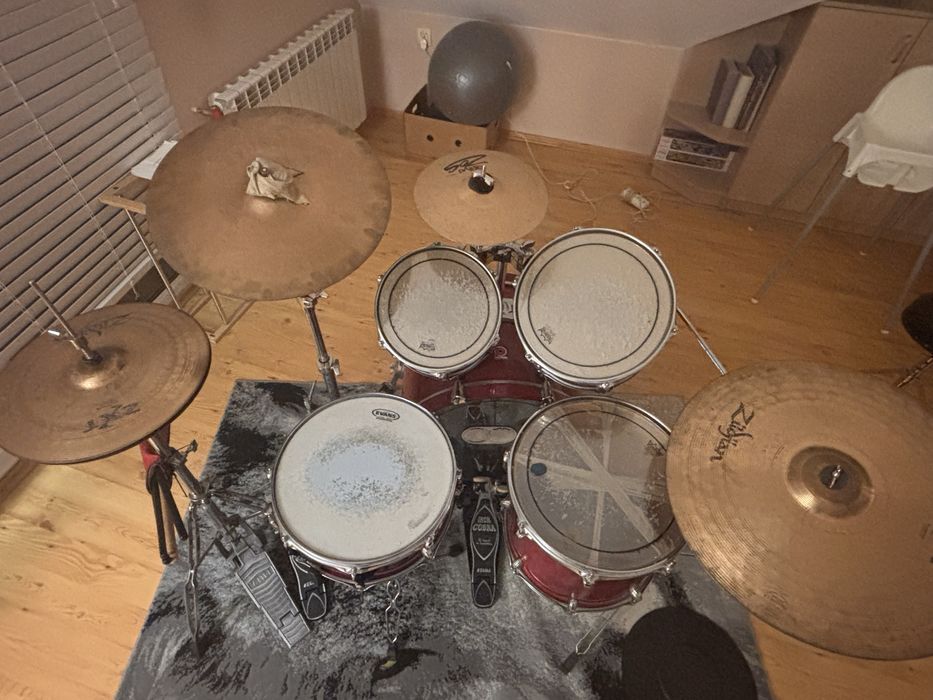 Perkusja Premier xpk cherry red 1990s + osprzęt + akcesoria