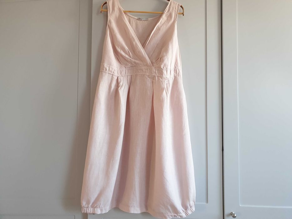 Włoska lniana sukienka pudrowy róż bombka Carina Ricci 38 40