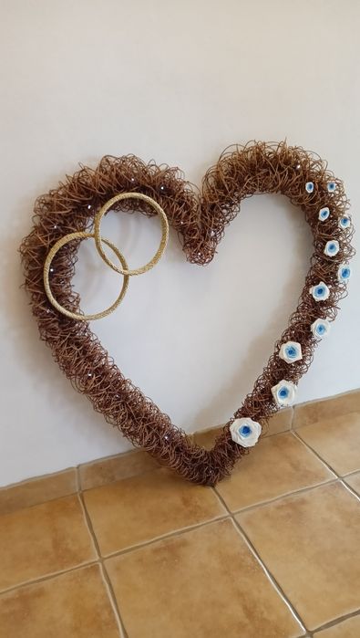 Duże SERCE z obrączkami plecionka ozdoba dekoracja ślub wesele