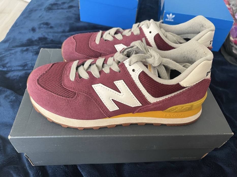 New Balance 574, bordowo–musztardowe, rozmiar 38