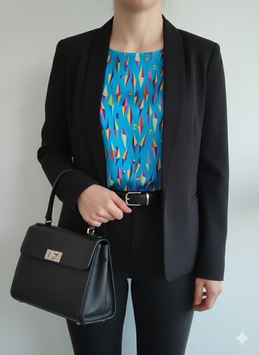 Blusa acetinada azul com padrão - Tamanho M/L