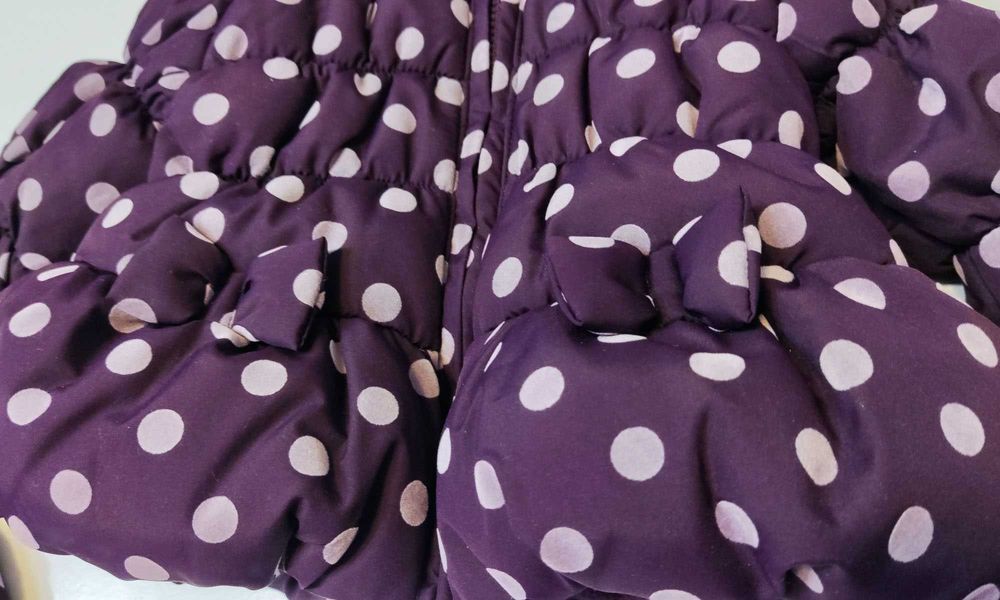 56 62 M&S 2w1 Kurtka zimowa + Rękawiczki Ciepła Kaptur Futro Fioletowa