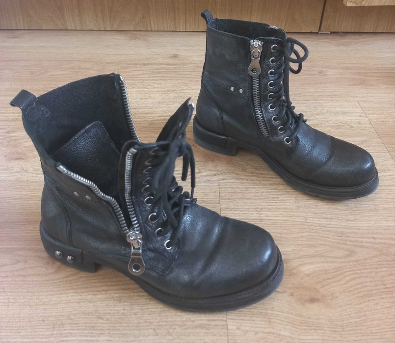 JUICE SHOES botki czarne ćwieki dżety skóra naturalna skórzane 37 24cm