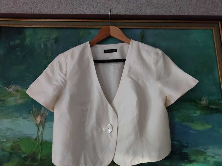 żakiet bolerko marynarka narzutka jedwabna metaliczna  elegancka