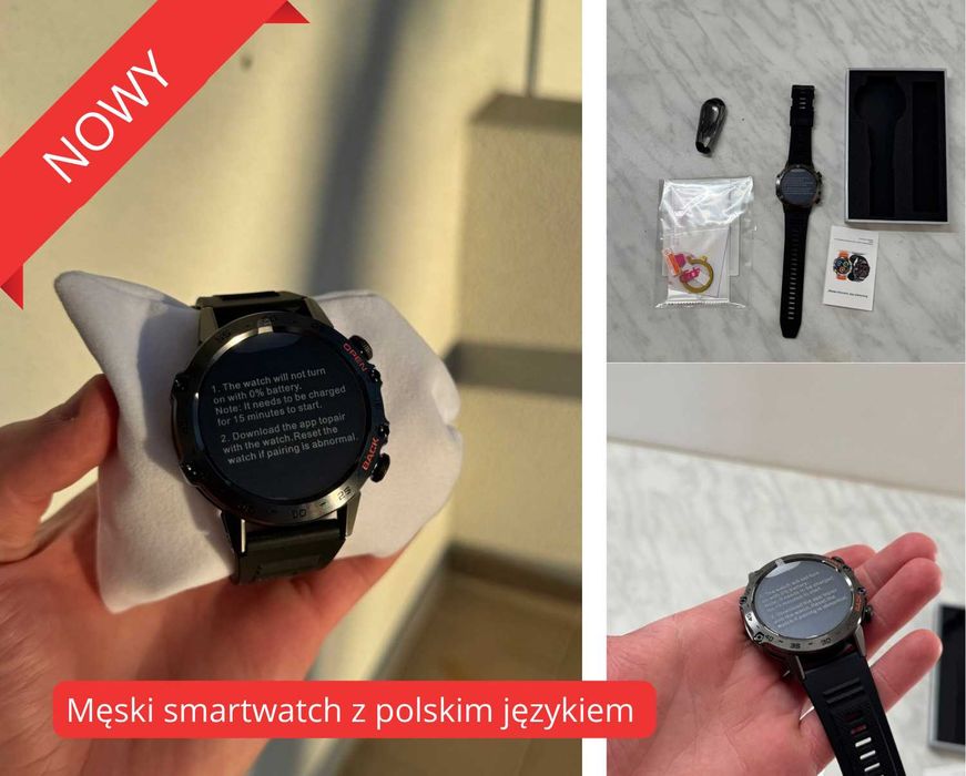NOWY Smartwatch męski Zegarek z paskiem  rozmowy PL menu IP67 + gratis