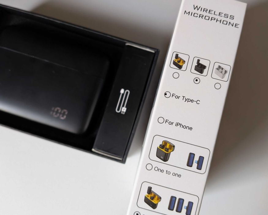 Conjunto de 2 microfones s/ fios com entrada type-C para telemóvel  | Como novos