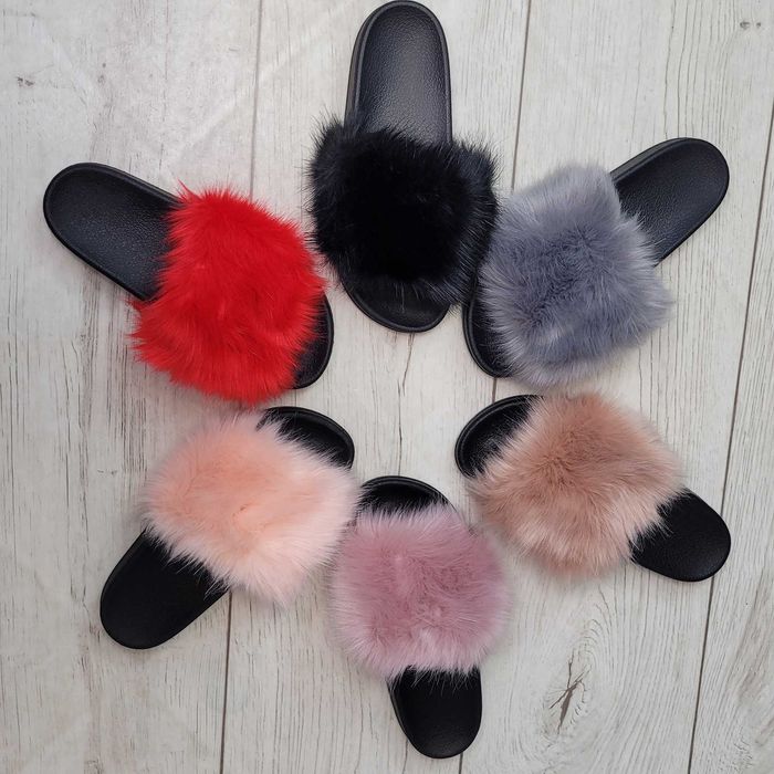 Klapki rozm 36-41 z futerkiem papucie buty CZERWONE TU KUPUJESZ 40