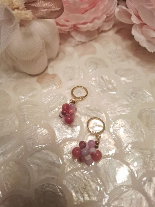 Kolczyki handmade z naturalnych kamieni kwarc truskawkowy agat