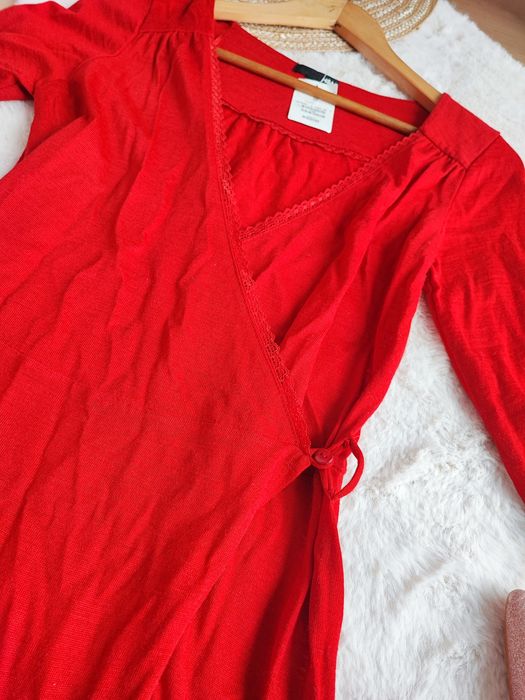 Nowa Czerwona kopertowa midi sukienka S36 h&M do karmienia