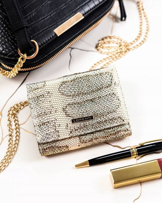 mały, skórzany portfel damski na zatrzask i bigiel - lorenti