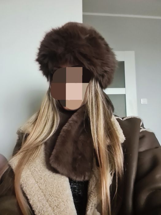 futrzany komplet czapka szal rosyjski styl futro futrzana beret russia