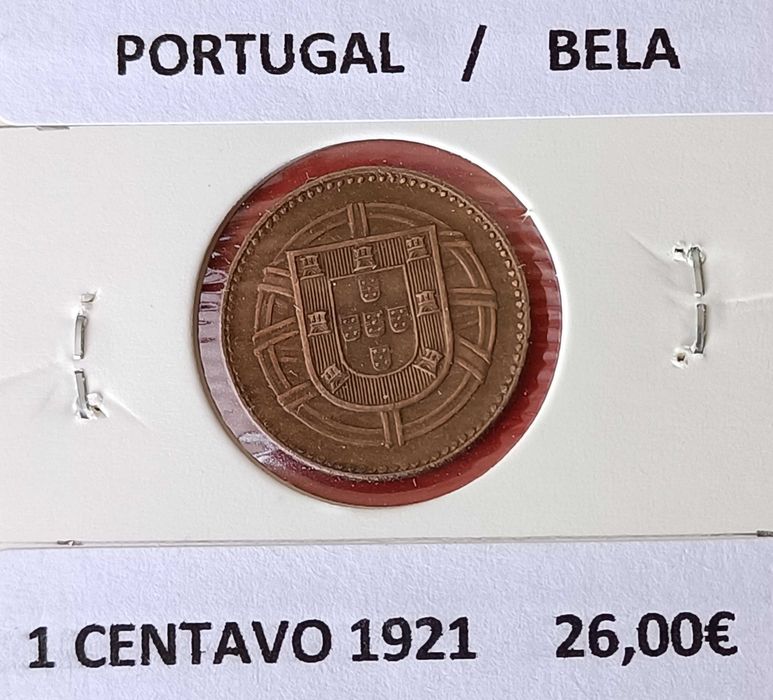 Moeda  de 1 Centavos 1921 da 1ª república Portuguesa ( Bronze )