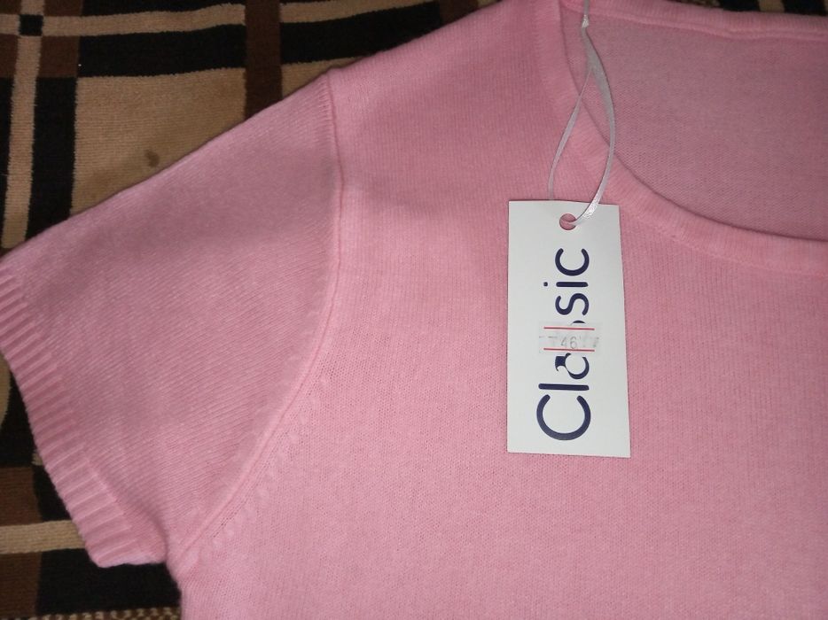 Женская вязанная кофточка, футболка с коротким рукавом