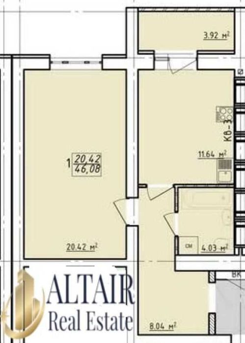 Продам 1к S 46м в новострое ЖК Левада.Центр.Q