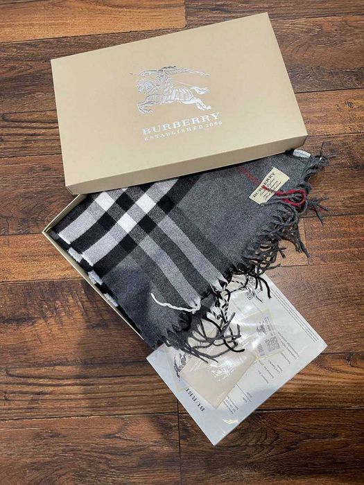 Шарф сірий Чоловічий в клітинку Burberry + коробка