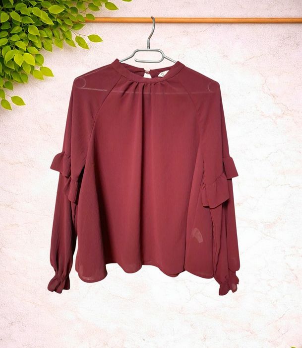 Elegancka bluzka Cubus, kolor burgundowy, r. 36 (S), falbany