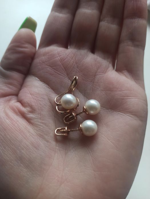 Золотые серьги и подвеска с жемчугом проба 585: 9 500 грн. - Свадебные ...