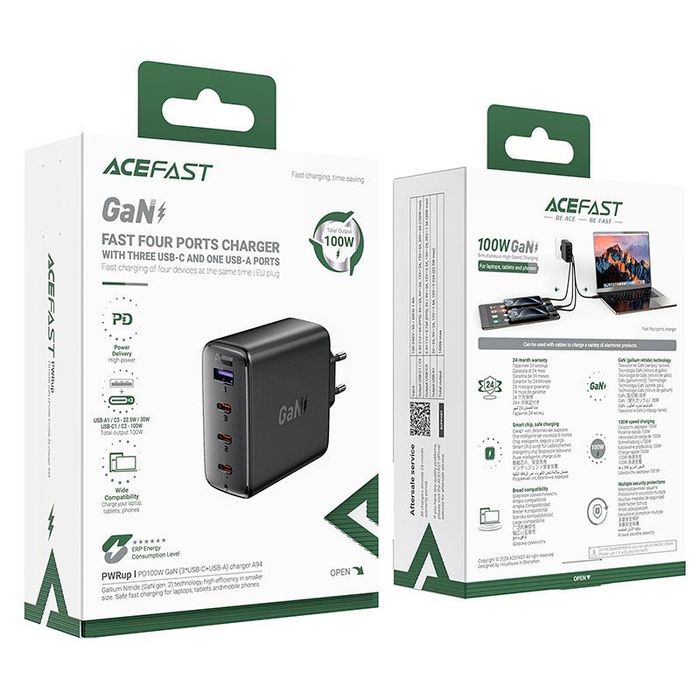 Зарядка Acefast A94 100W GaN PPS! 3xType C 1xUSB