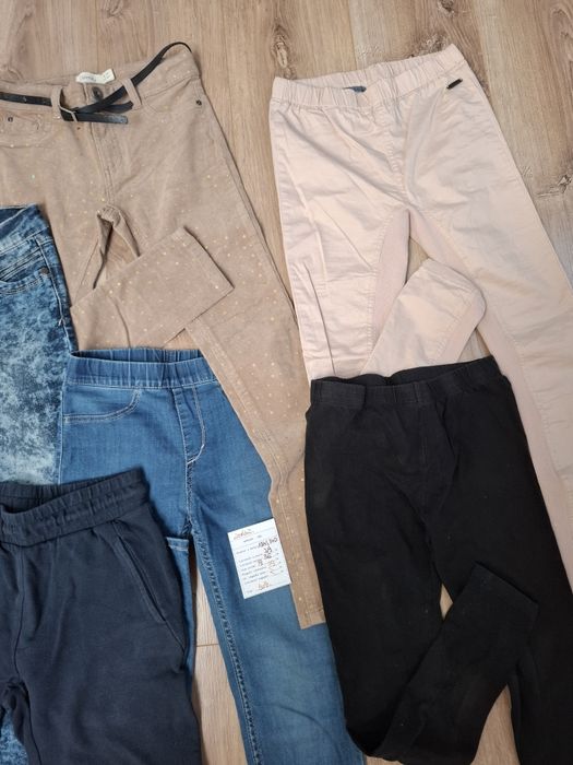 Zestaw 6x spodnie dla dziewczynki r. 134/140 – jeansy, legginsy, materiałowe