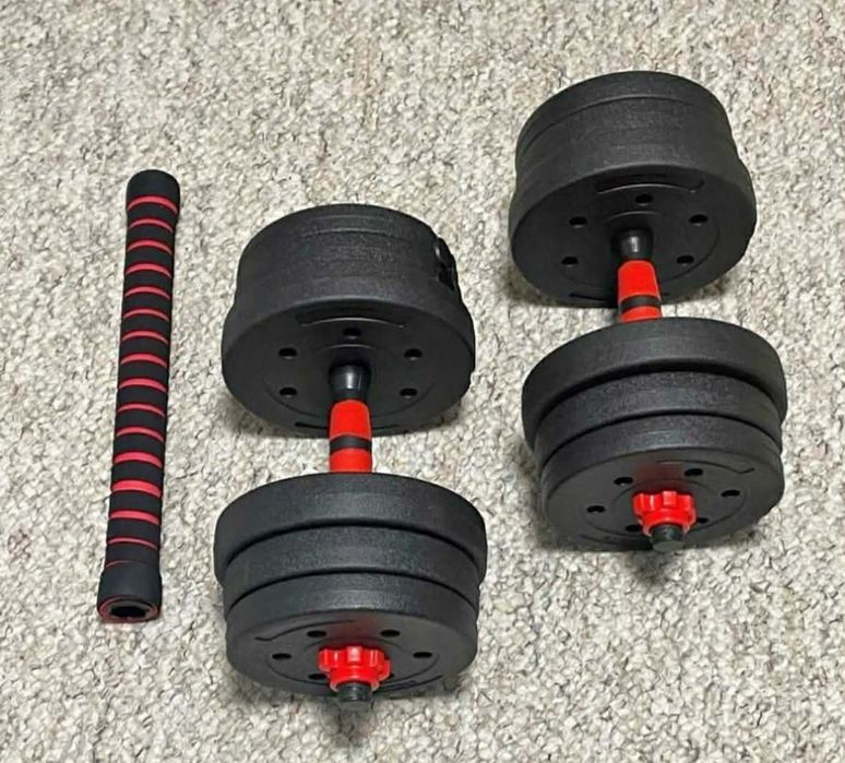 Zestaw Hantli Bitumicznych Sztanga Gryf 20kg Ciężarki do Domu Zaciski