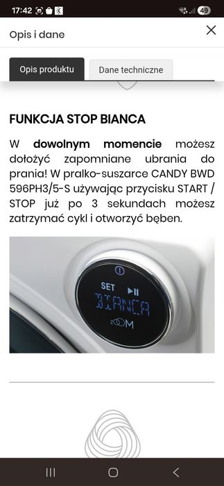 Pralko suszarka Candy Bianca