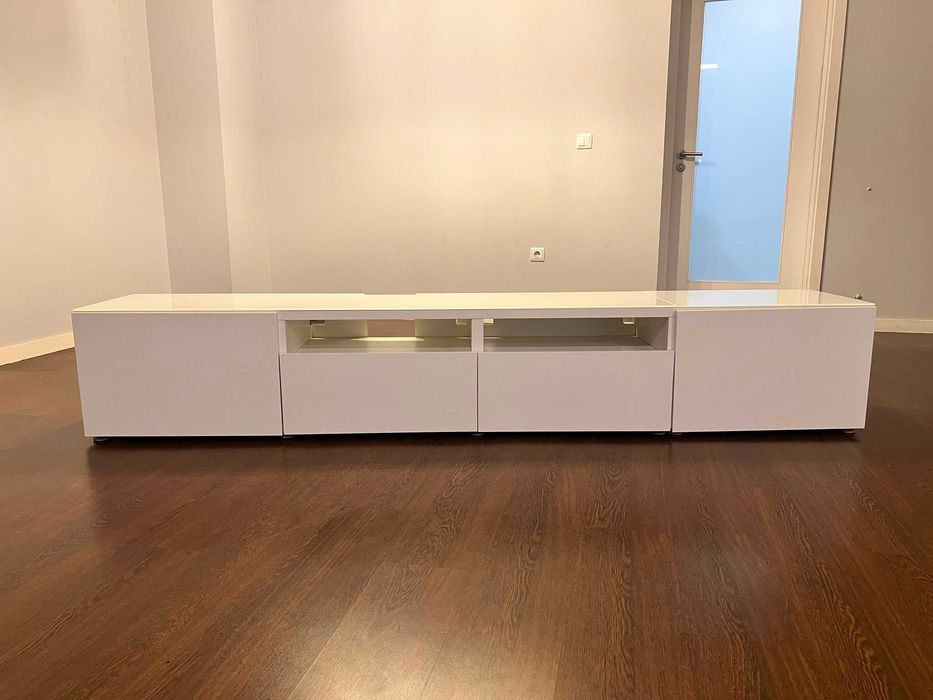 Móvel de TV c/portas, gavetas e tampo de vidro, branco Lappviken IKEA