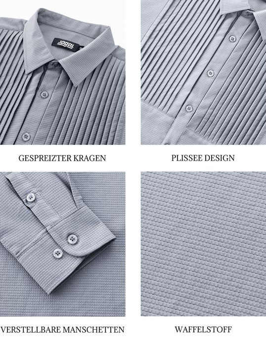 JOGAL Męska Koszula Smokingowa Plisowana Szara M (Długi Rękaw)