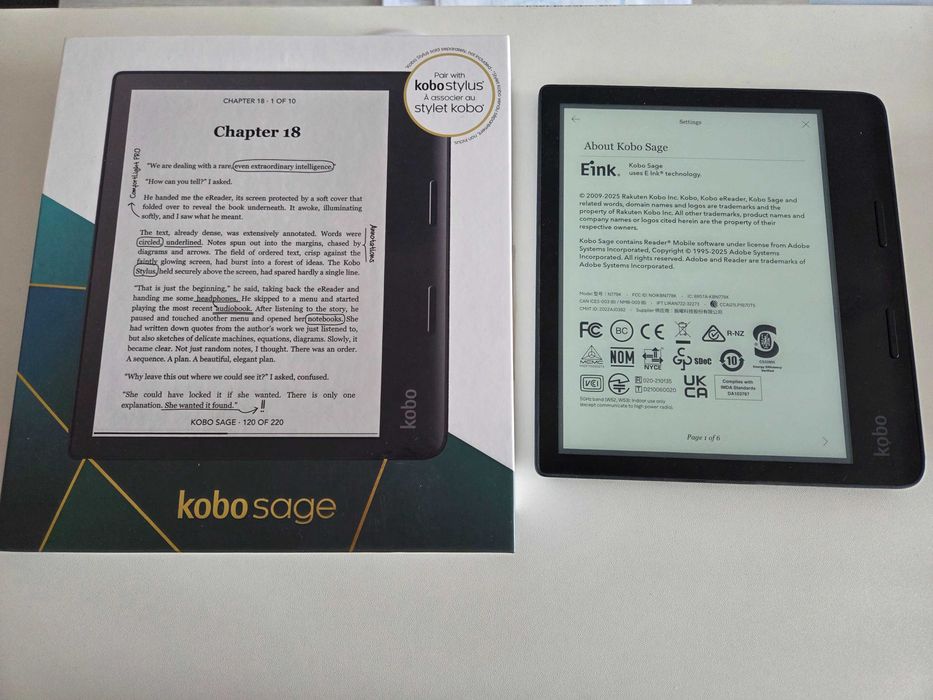 Kobo Sage 8” – 32 GB, oryginalny zestaw, pudełko i kabel