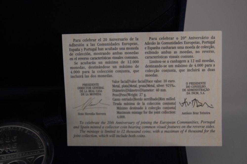 Coleção 20º Aniversário adesão Portugal e Espanha 2 X 10€ Prata Proof