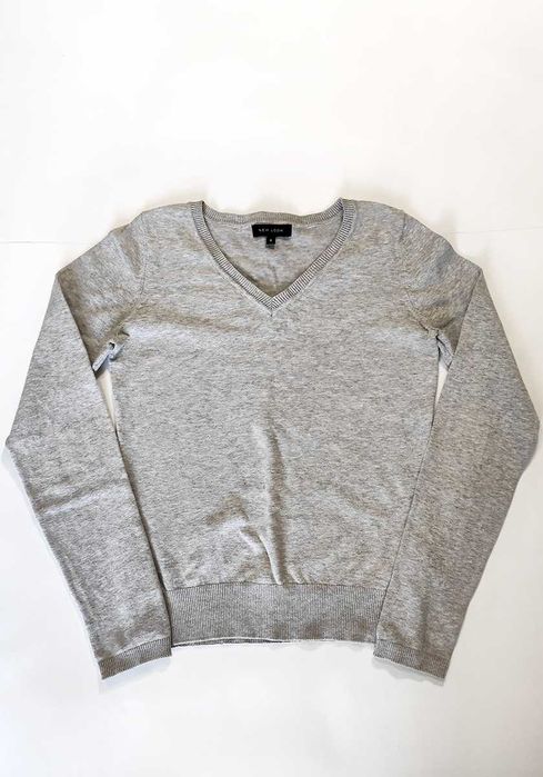 cienki sweter z dekoltem w serek New Look 6 / XS / 34 szary, popielaty
